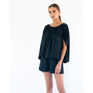 Neu Nomads Julietta Blouse Size large Black Organic Cotton Lagenlook Casual Luxe